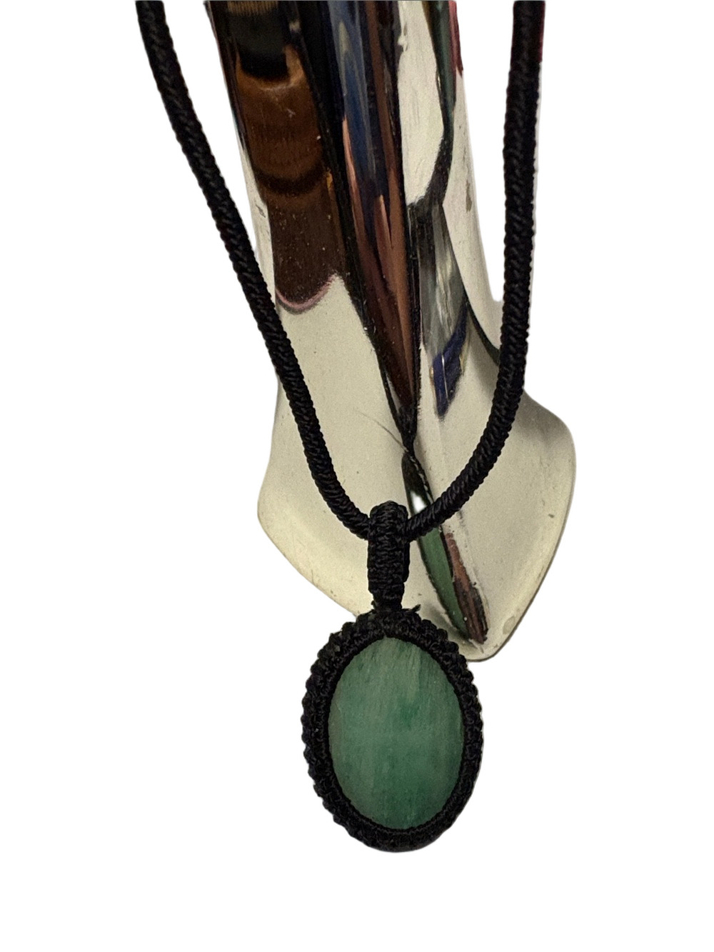 Handwoven Macrame Black Cord Necklace with Green Jade (Nephrite)